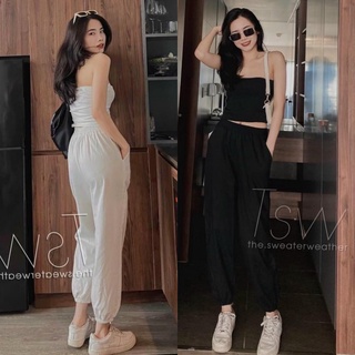 Quần đũi nữ baggy bo gấu cạp chun lưng cao ống bó siêu nhẹ dáng Quần thun dài chất mát dáng thể thao mặc ở nhà đi chơi