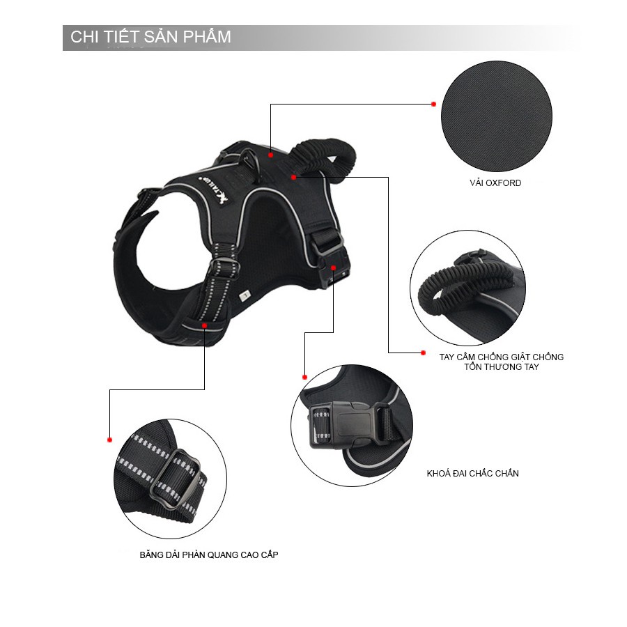 Yếm dắt chó to cao cấp Hipipet chất liệu oxford tay cầm trợ lực chống giật có đệm lưng phản quang