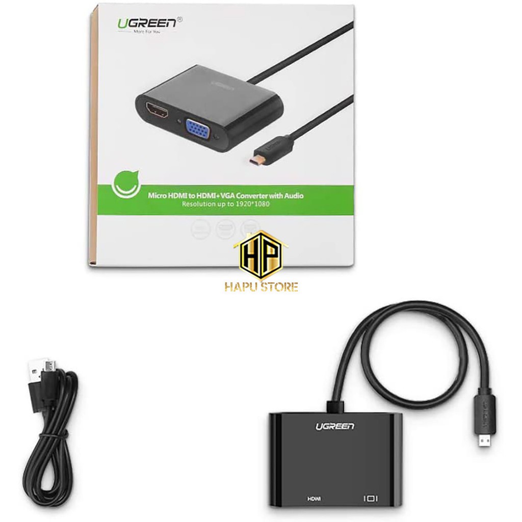 Cáp chuyển Micro HDMI to VGA, HDMI Ugreen 30355 chính hãng - Hapugroup