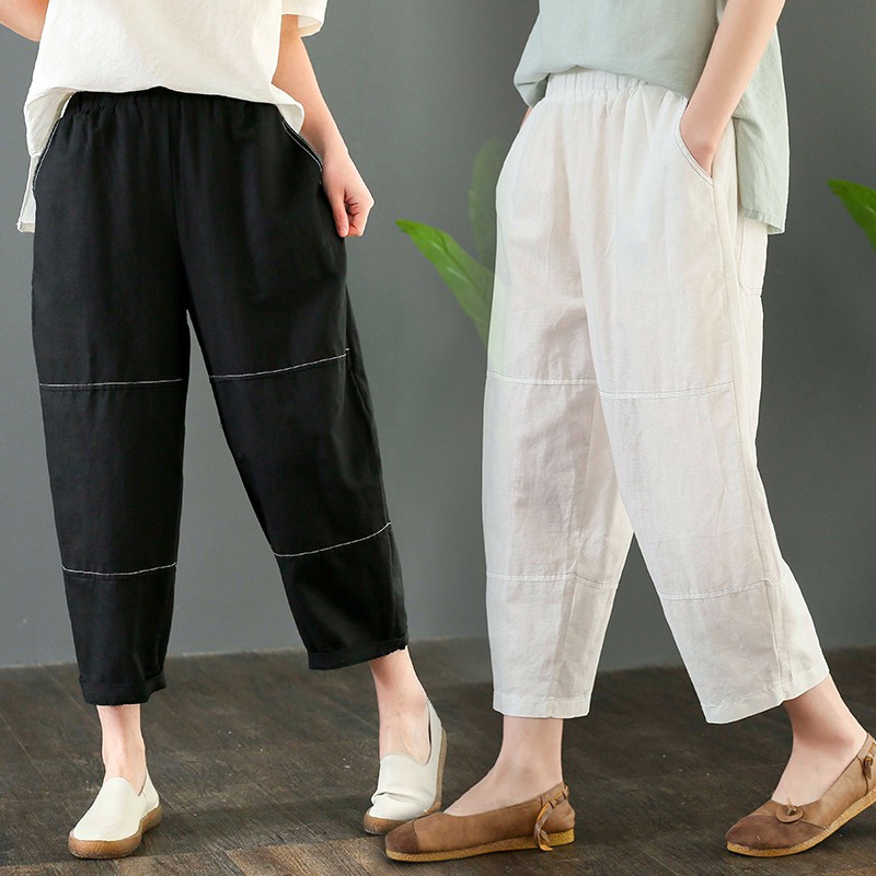 B92 Quần vải bigsize cạp chun ống suông rộng thời trang