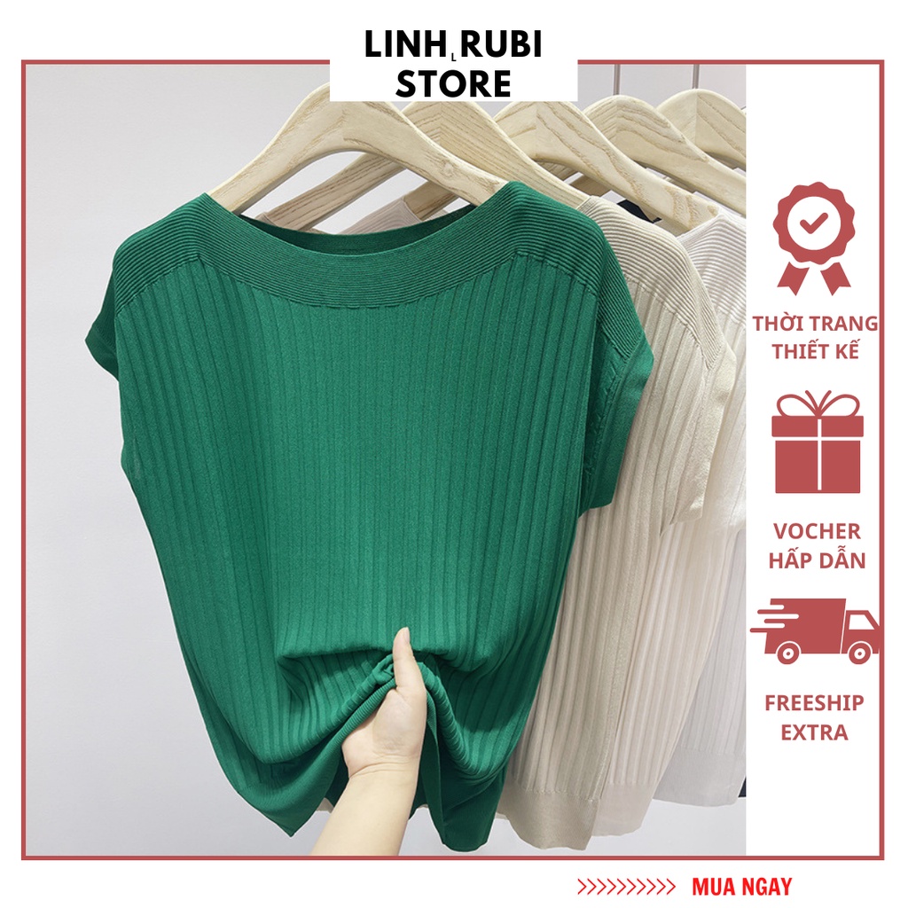 Áo len tăm trơn LINH RUBI STORE tay cộc cổ thuyền co giãn thoáng mát A891