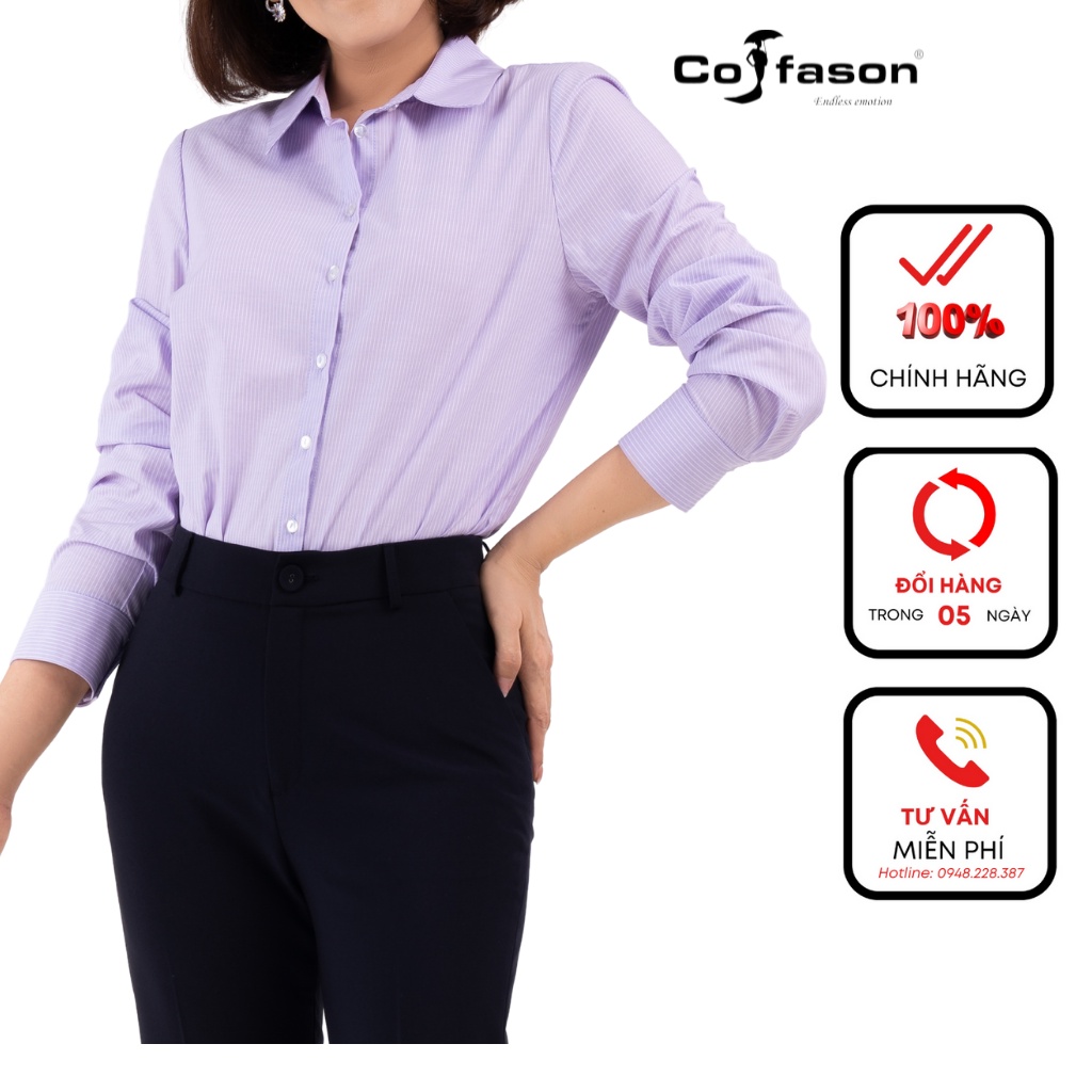 Áo sơ mi công sở nữ, sơ mi hộp nữ thiết kế Cofason, vải VOAN cát nhập khẩu Hàn Quốc, mềm, mát, không nhàu