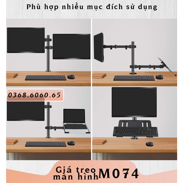 M074 - Giá Treo Hai Màn Hình/ Giá Đỡ Hai Màn Hình máy tính- Kẹp Bàn [Màn hình 17–27inch] [ Rẻ Hơn NB F160 / NB H180 ]