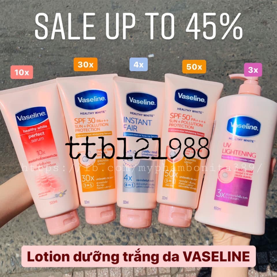 Sữa Dưỡng Thể Vaseline 50x Dưỡng Trắng Da với SPF 50+ PA++++