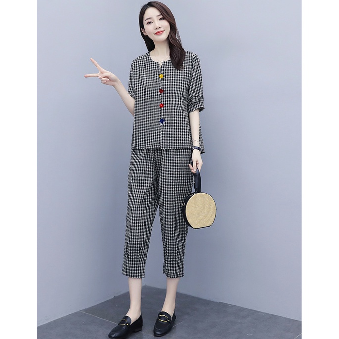 Bộ đồ trung niên họa tiết kẻ ô cao cấp mặc ở nhà và đi chơi phố SP02D