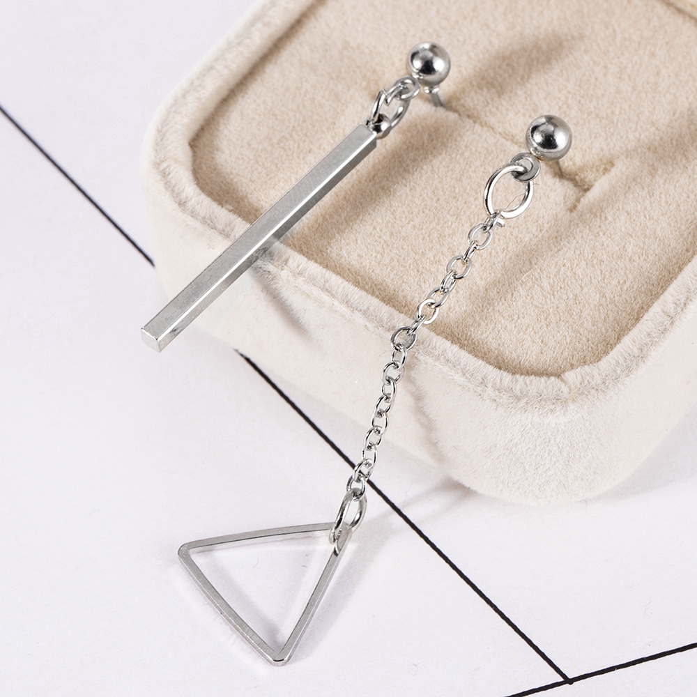 Khuyên tai màu bạc tua rua phong cách hình học bất đối xứng kiểu Hàn Quốc dành cho nữ