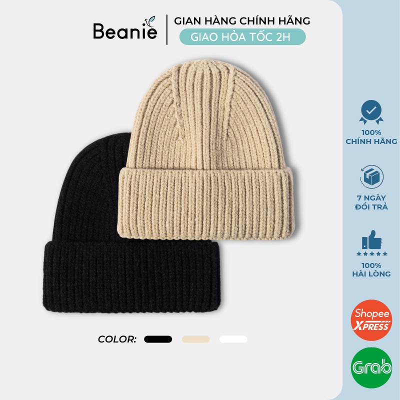 Mũ Len Trơn Cao Cấp BEANIE Phong Cách Thời Trang Hàn Quốc, Nón Len Dệt Kim Dài Mùa Đông Unisex Nam Nữ Màu Đen, Be B010