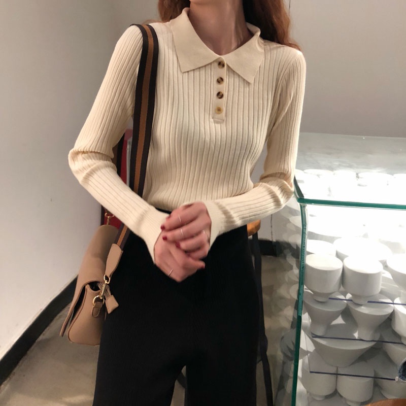 SUXI Áo Sweater Dệt Kim Tay Dài Dáng Ôm Kiểu Hàn Quốc Thời Trang Mùa Thu Cho Nữ