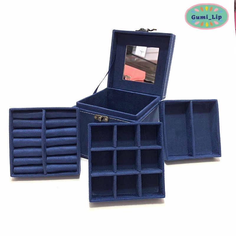 Hộp đựng trang sức 3 tầng chất liệu nhung cao cấp (12.5x12.5x12.5cm)