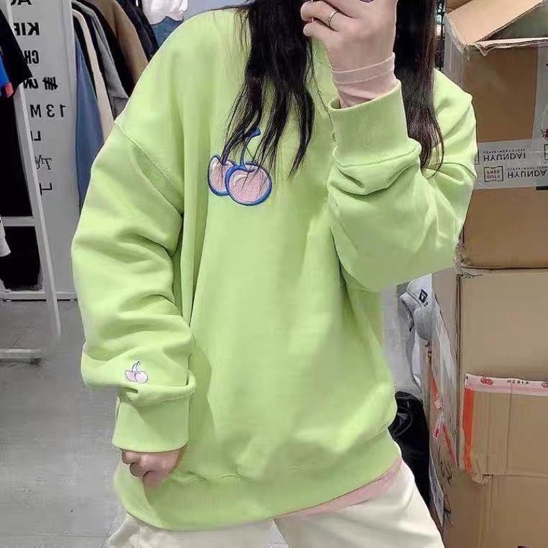 Áo sweater nỉ da cá KIRSH thêu chữ màu xanh neon full tag mác hàng xuất Hàn
