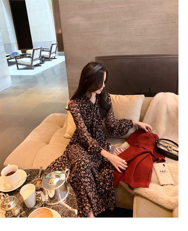 Đầm voan hoa dài tay thời trang dành cho nữ