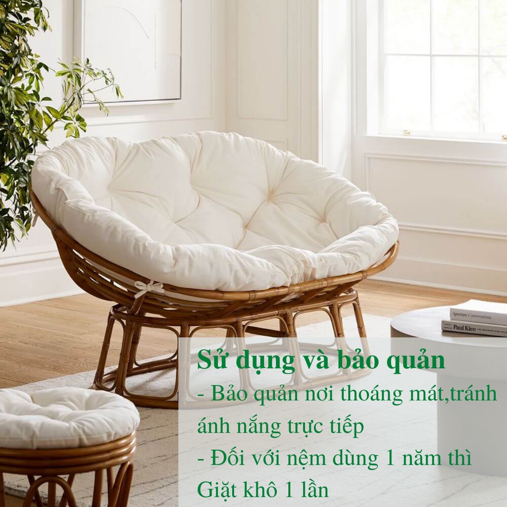 Ghế lười thư giãn Mây Healhomes Papasan Đôi 1M8 phòng ngủ cho bé decor ban công nằm thư giãn, trang trí phòng khách