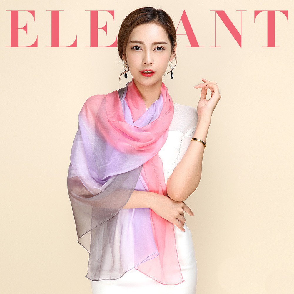 Stylish Gradient Color Women Silk Shawl Scarf
