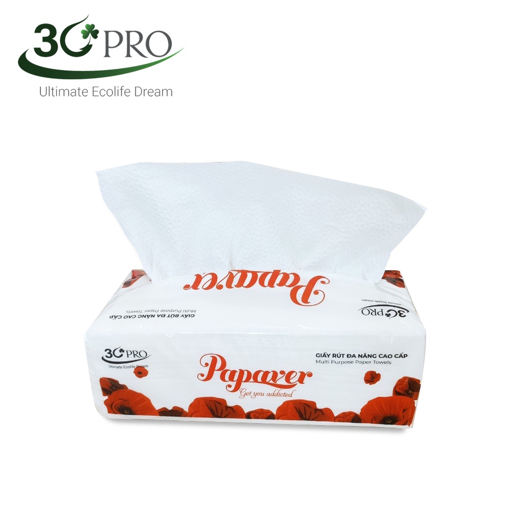 COMBO 10 gói Khăn giấy rút đa năng cao cấp Papaver, 100% bột giấy nguyên sinh, 200 tờ 2 lớp siêu mềm siêu dai