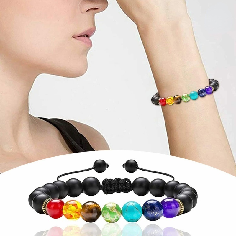 Vòng Tay Hạt Đá Núi Lửa Nhiều Màu 7 Luân Xa Có Thể Điều Chỉnh