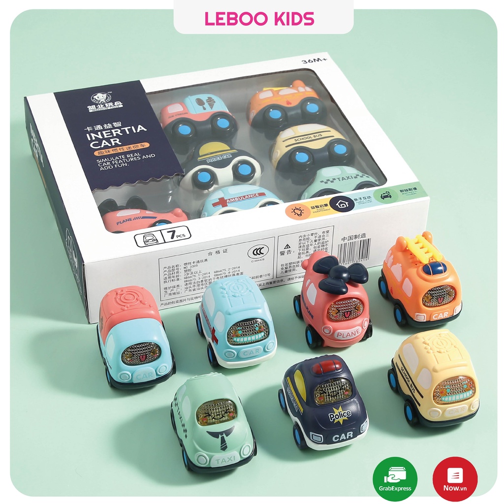 Bộ ô tô đồ chơi cho bé 7 món Leboo Kids, xe ô tô quán tính nhiều mẫu, quà tặng cho bé trai bé gái