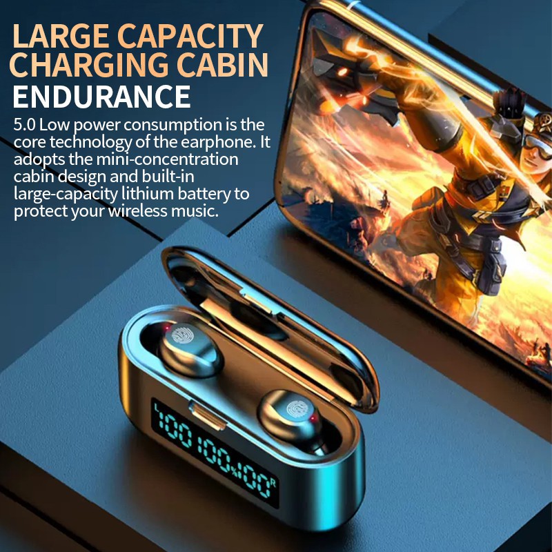 Tai nghe Bluetooth F9-39 không dây màn hình kỹ thuật số ba thông số hiển thị phù hợp với iPhone iOS Android