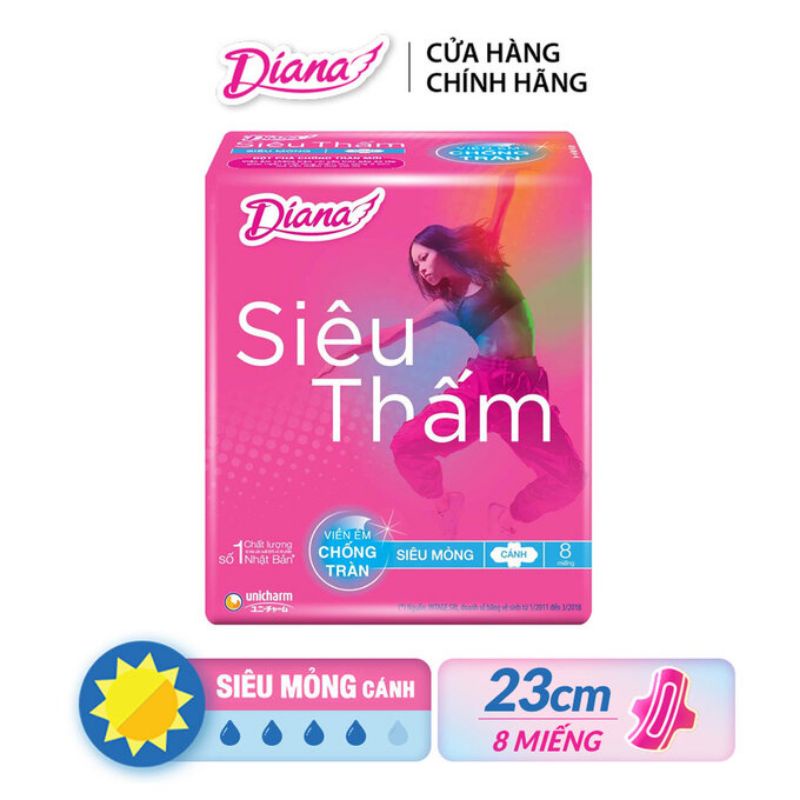 Băng Vệ Sinh Diana Siêu Thấm / Sensi Cool Siêu Mỏng Cánh Gói 8 Miếng