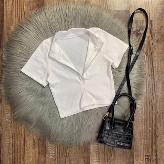 ÁO CROPTOP DÂY KÉO TAY NGẮN - 4 MÀU