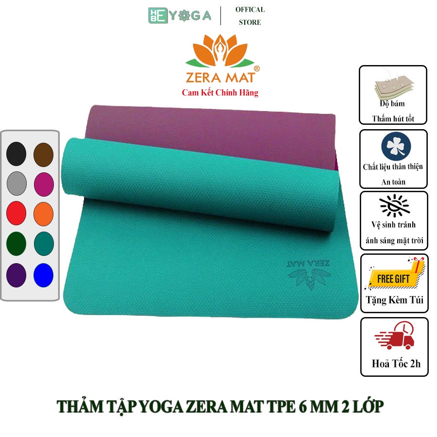 Thảm Tập Yoga Gym Hebeyoga Zera Mat Tpe 6mm 2 Lớp Cao Cấp