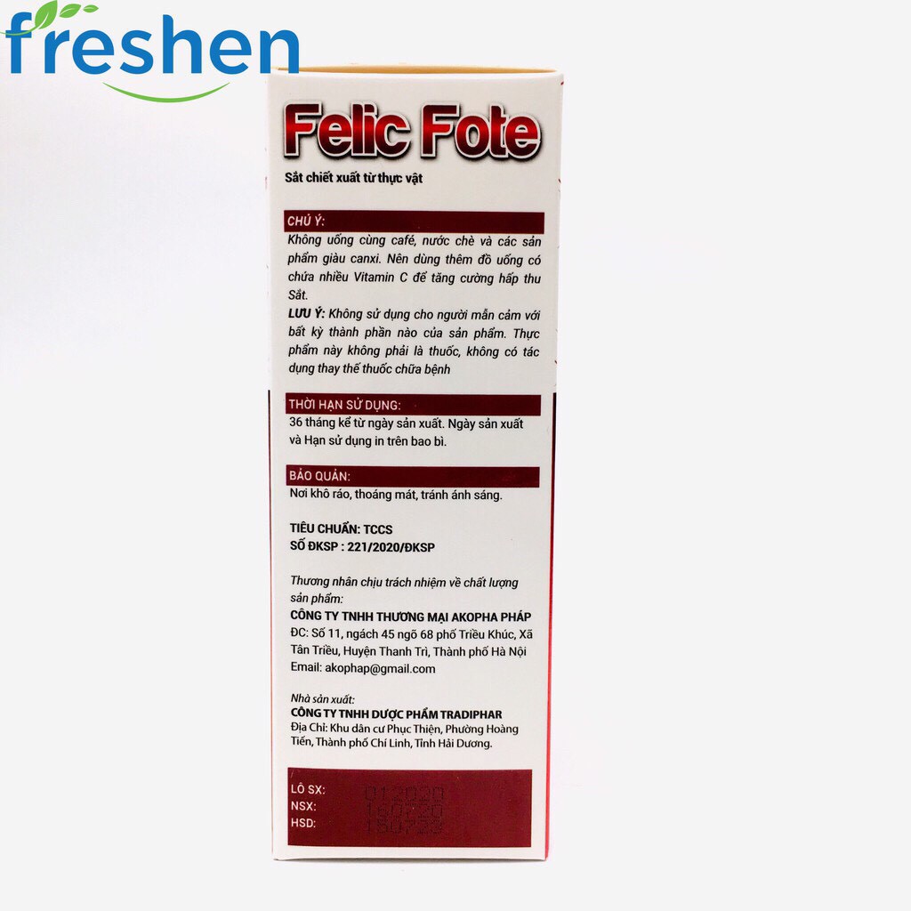 Felic fote bổ sung sắt và acid folic, giảm thiếu máu do thiếu sắt, hỗ trợ quá trình tạo máu, quá trình tạo hồng cầu