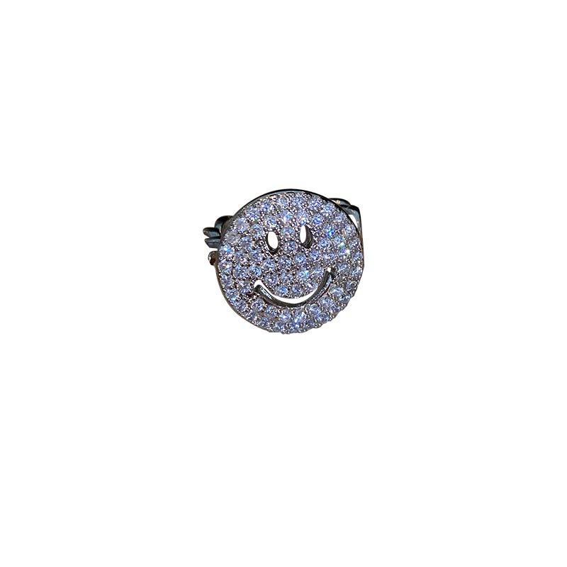 Light luxury niche design smiley face ring full of diamonds, high-end fashion personality ins tide net red jewelry