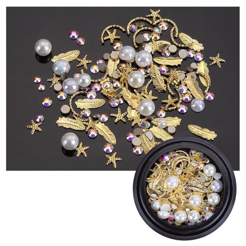 1 Hộp Nhãn Dán Trang Trí Móng Tay Nghệ Thuật Đính Đá Kim Loại Nhiều Hình Dạng DIY Sa