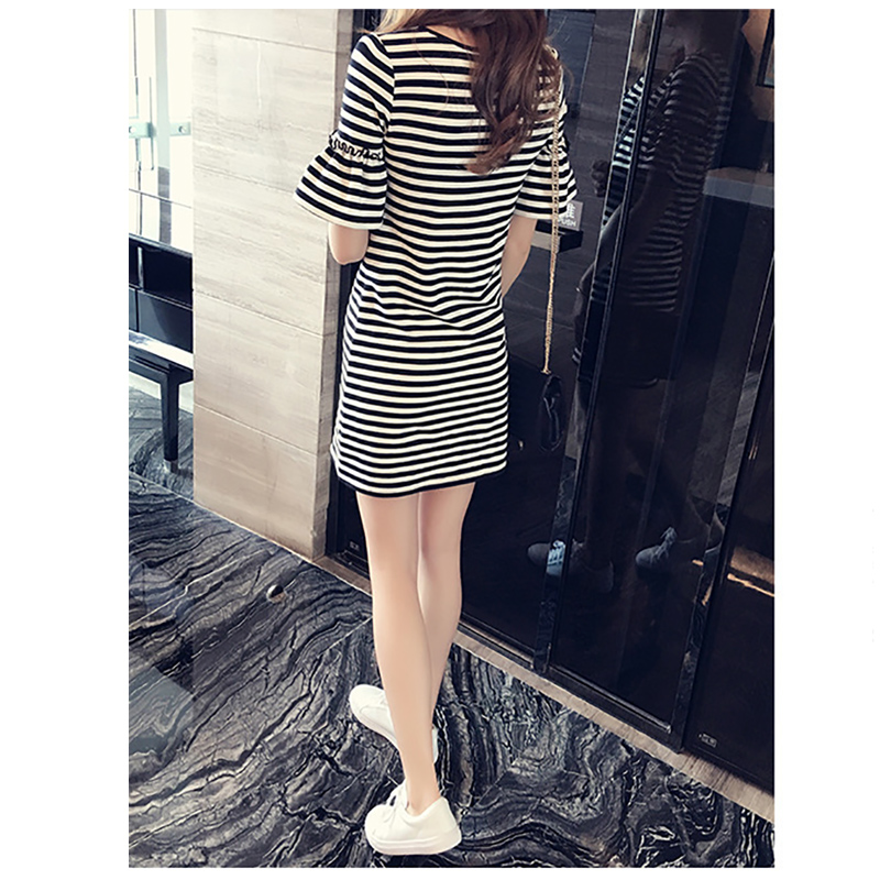 Đầm tay loe cổ tròn hoạ tiết kẻ sọc cho nữ size m-3xl