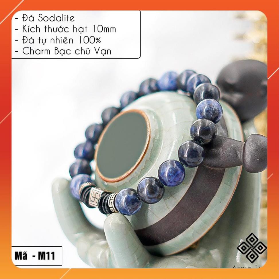 Vòng tay nam Sodalite 10mm + Charm Vạn - Chế tác tự nhiên - Thương hiệu Anqlo - Vòng tay phong thủy mang may mắn