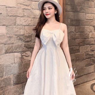 Đầm xòe 2 dây nơ ngực