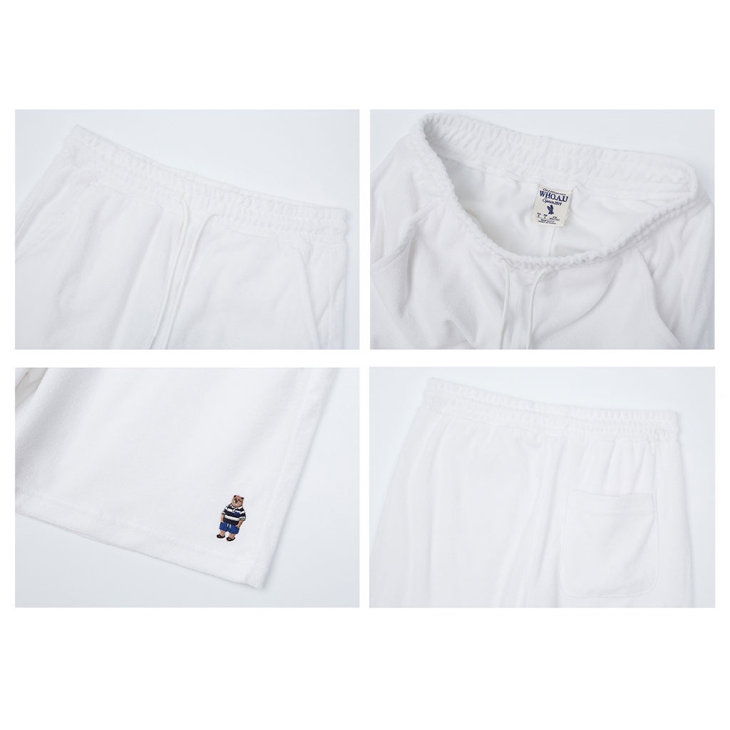 Quần short unisex WHO.A.U WHTMC2691U lưng thun dây rút ống rộng hình thêu Steve