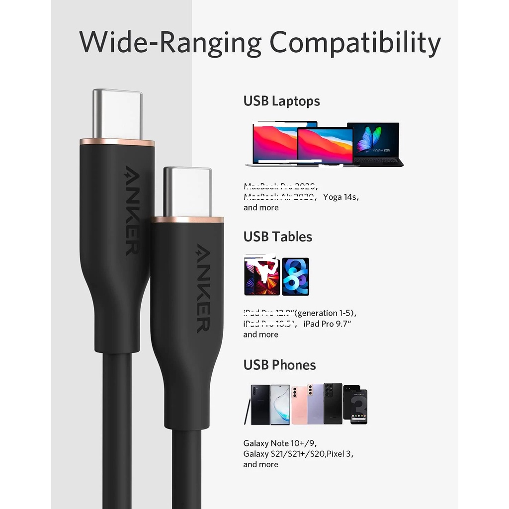 Cáp Sạc Nhanh Anker PowerLine III Flow Usb-C to Usb-C 100W dài 1.8m Siêu Mềm Mại A8553