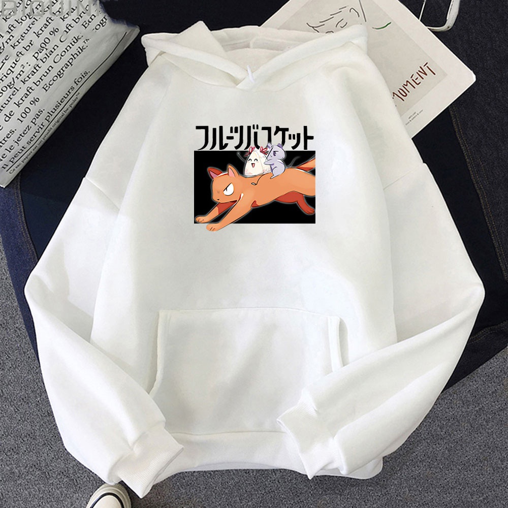 Fruits Basket Cartoon Print Hoodie Anime Kawaii Aesthetic Cat and Mouse Rice Ball Cute Oversized Sweatshirt Unisex Casual Gothic
