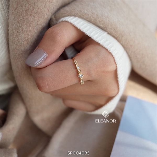 Nhẫn nữ hở bạc 925 Eleanor Accessories đính đá viền mảnh phụ kiện trang sức thời trang nhỏ xinh nữ tính