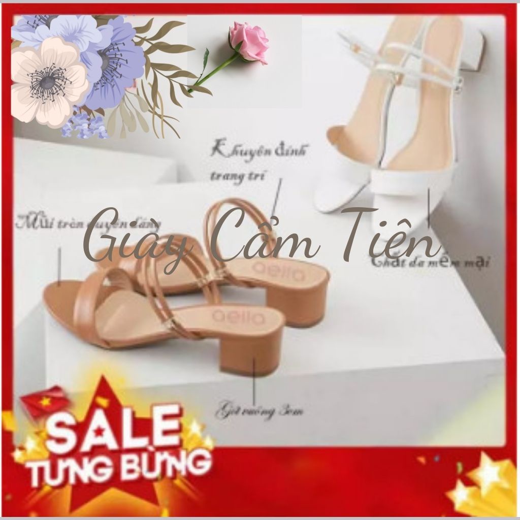 GIÀY CAO GÓT NỮ CẨM TIÊN ĐỄ VUÔNG 3 PHÂN QUAI ĐÍNH KHUYÊN XINH XẮN