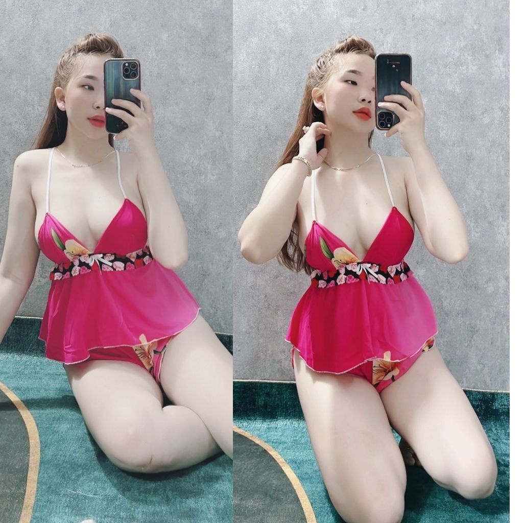 Đồ ngủ nữ ❣️FREE SHIP❣️ Đồ ngủ sexy lụa Chiffon phối Satin cao cấp mềm mại xinh xắn &lt;60kg