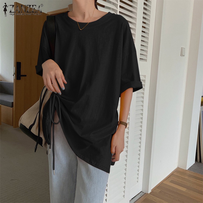Áo tay lửng ZANZEA rút dây màu trơn cổ điển thời trang cho nữ
