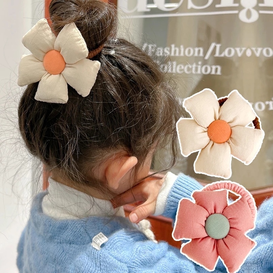 Dây Buộc Tóc Cao Su Co Giãn Đính Hoa Dễ Thương Phong Cách Hàn Quốc Cho Bé Gái