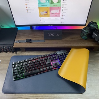 [2 MẶT_800x300] Lót Chuột Da Cỡ Lớn - Mousepad 2 Màu Black & Orange