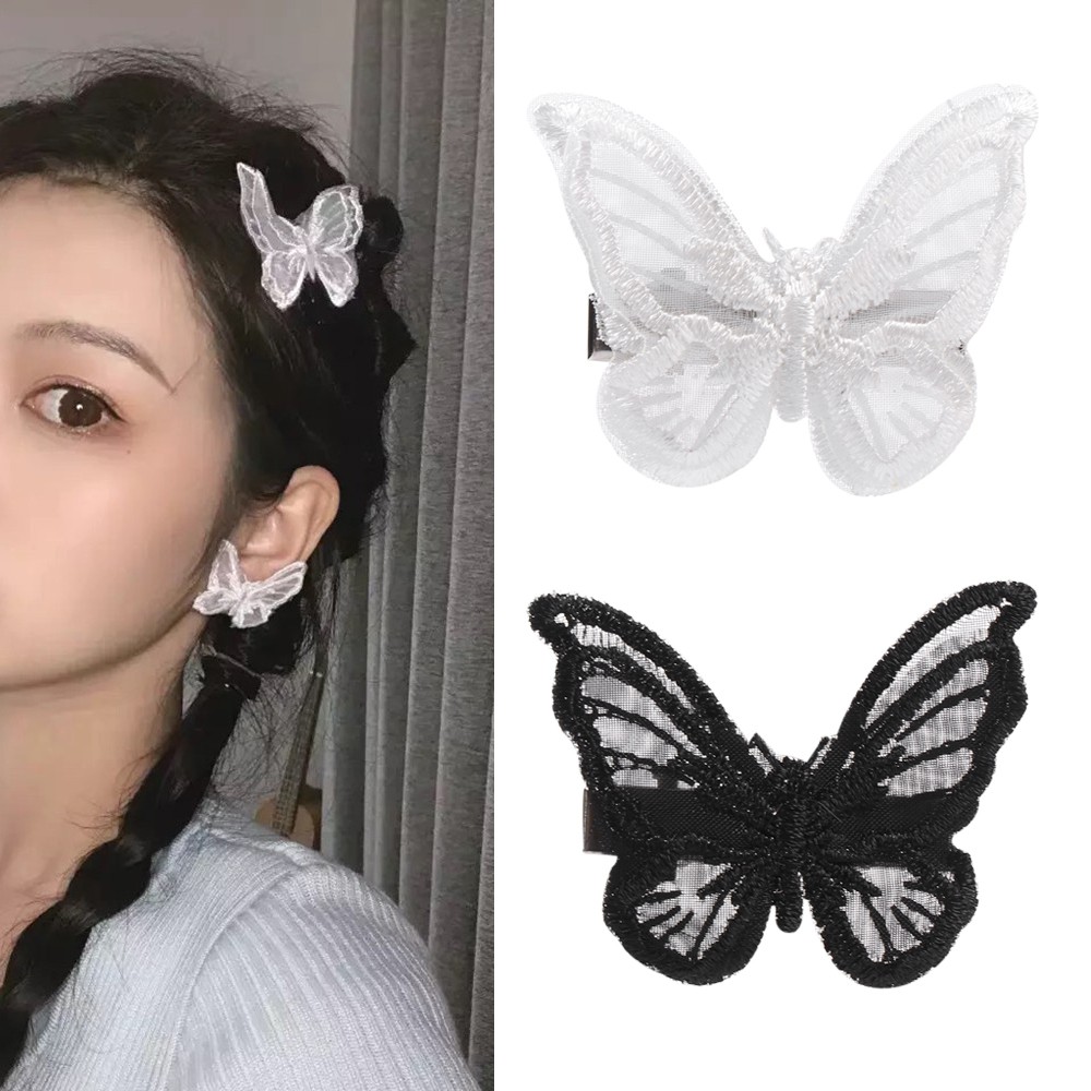 (Hàng Mới Về) Kẹp Tóc Hình Bướm Phối Ren Nhiều Màu Thời Trang Cho Nữ