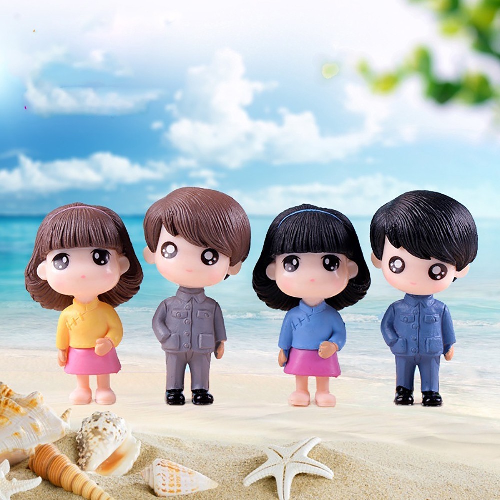 Set 2 Tượng Bé Trai / Bé Gái Hoạt Hình Trang Trí Tiểu Cảnh A12
