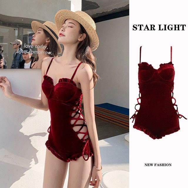 [Swimsuit] Đồ Bơi Một Mảnh Bằng Nhung Phong Cách Retro Mùa Hè Gợi Cảm Kiểu Mới Cho Nữ