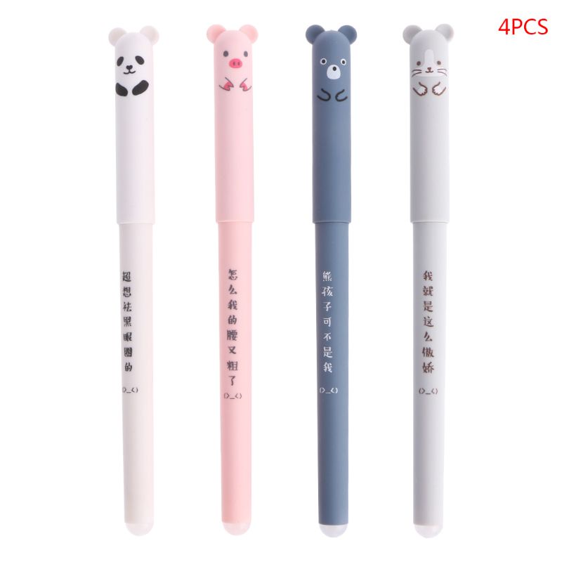 Set 4 Bút Mực Gel Ngòi Bút 0 / 35mm In Họa Tiết Hoạt Hình Có Thể Xóa Được