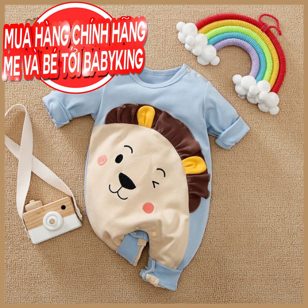 BodySuit,áo liền quần dễ thương dài tay kiểu sư tử xanh dương nhạt cho bé (3240),cotton 100%, thương hiệu Aiueo Nhật Bản