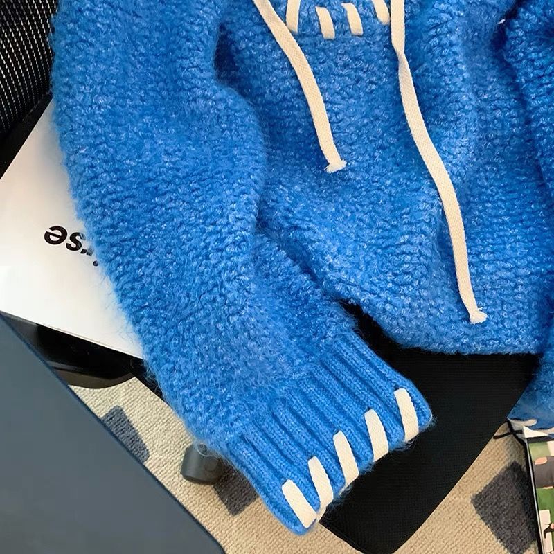 Áo Sweater Dệt Kim Phối Tua Rua Màu Xanh Dương Dễ Thương Xinh Xắn Cho Nữ