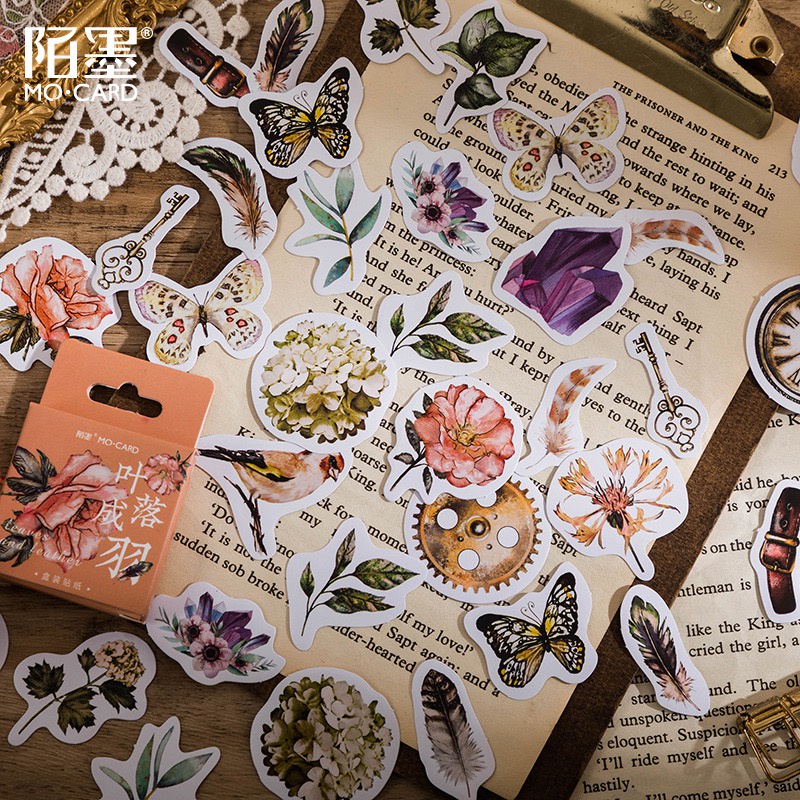 Bộ sticker/ Hình dán Hoạ Tiết Hoa &amp; Chim Cổ Điển (45 Hình)