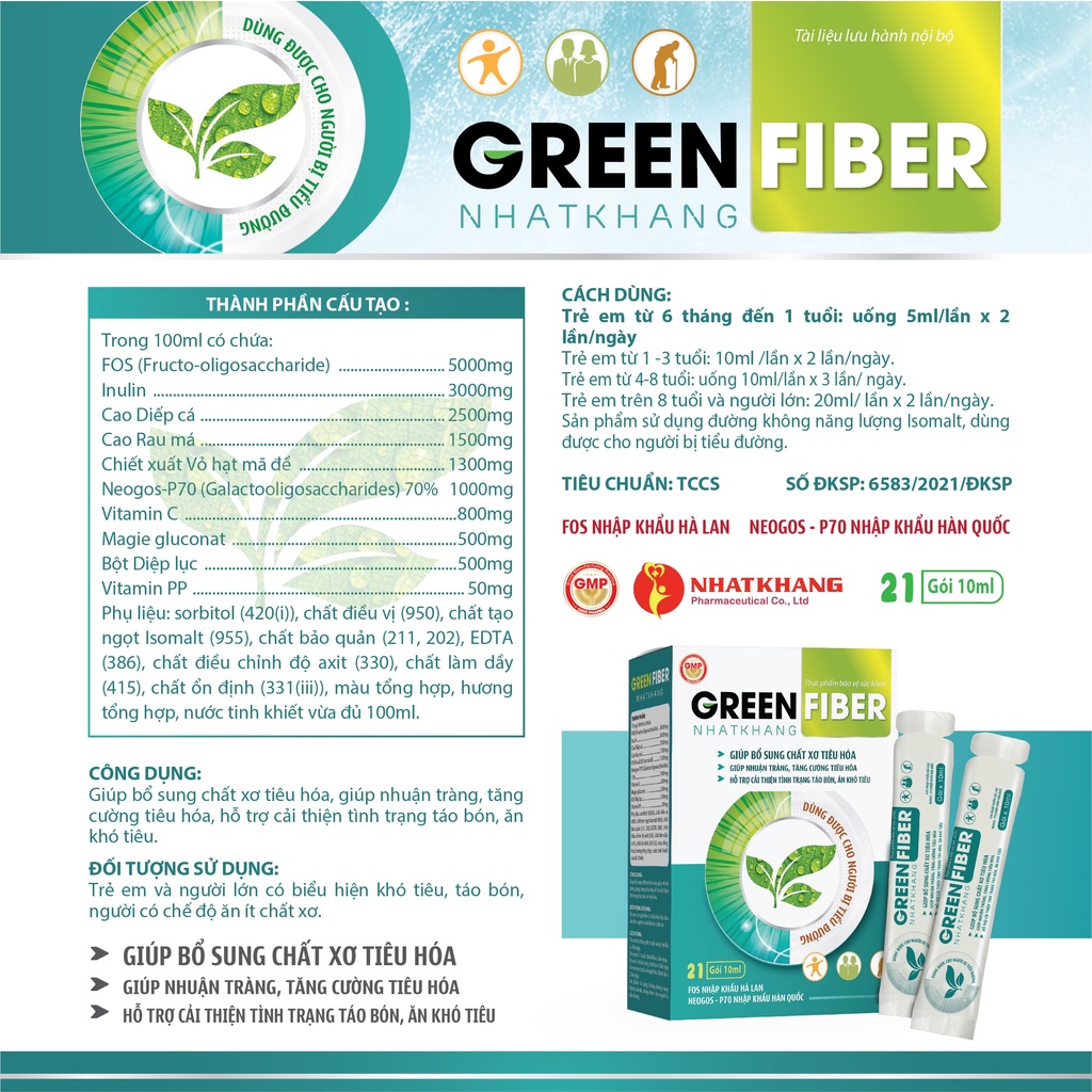 Thực phẩm bảo vệ sức khoẻ GREEN FIBER NHATKHANG giúp nhuận tràng, giảm táo bón, ăn khó tiêu