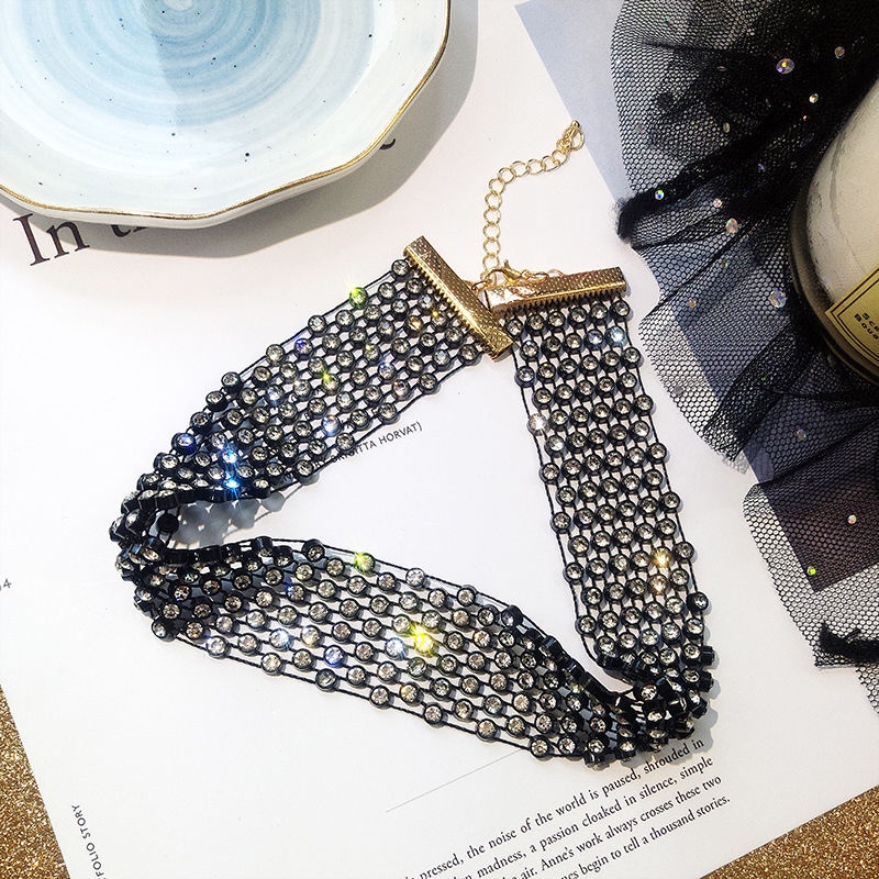 Vòng Cổ choker Đính Đá Đen Phong Cách Âu Mỹ Cổ Điển Dành Cho Nữ