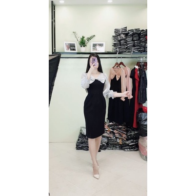 Váy body nơ to  phối tơ cao cấp là hàng thiết kế may kỹ ,trẻ xinh và tôn dáng, chất Xước Thái dày mịn mướt. Ảnh thật.