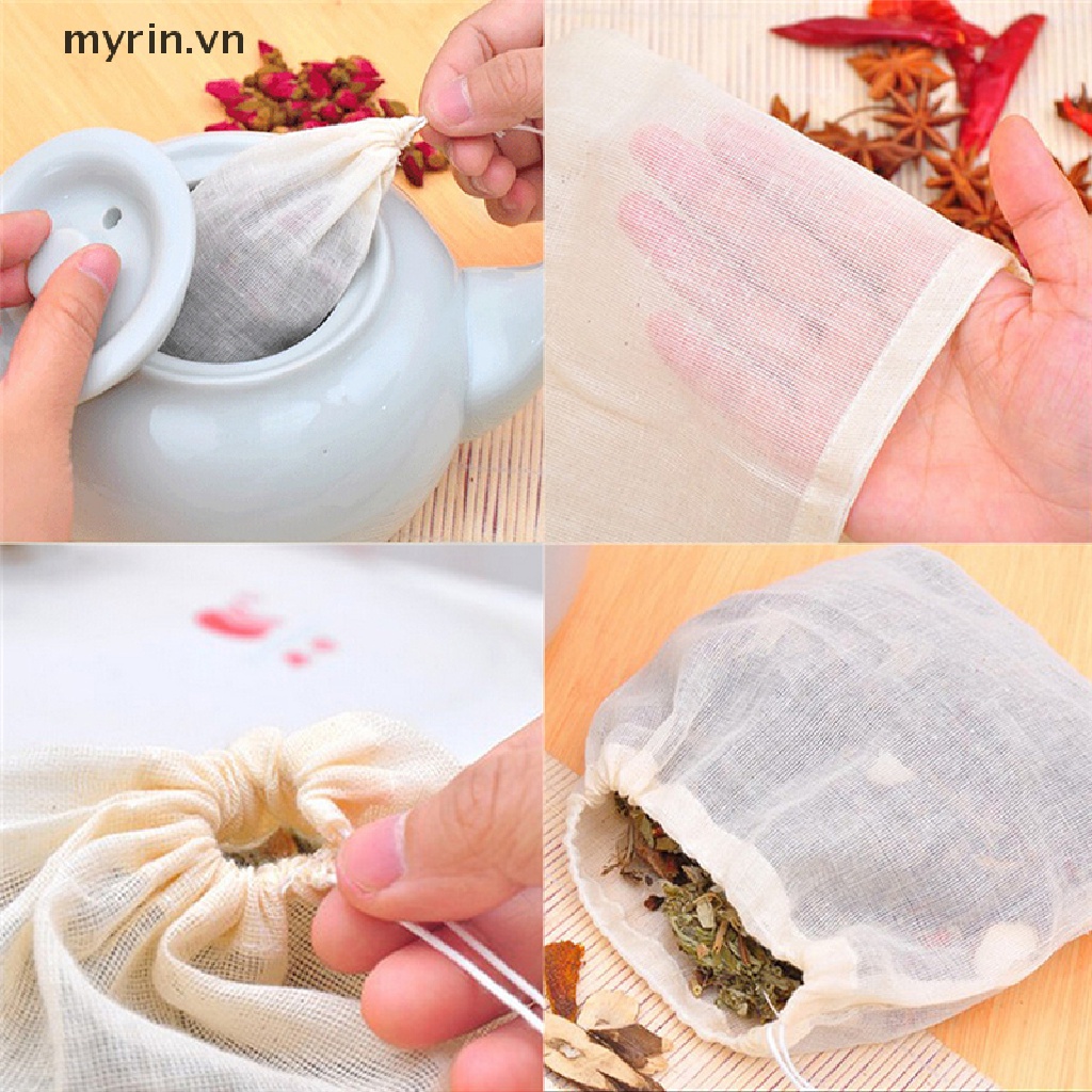 Set 10 Túi Lọc Trà Dây Rút 8x10cm Bằng Cotton Tái Sử Dụng Tiện Lợi
